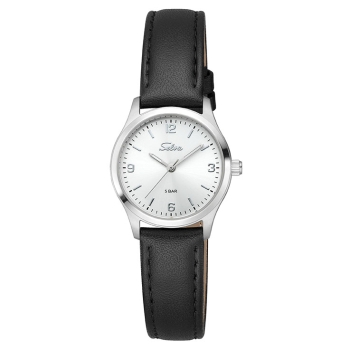 SELVA Damen Quarz Armbanduhr mit Lederband Zifferblatt silber Ø 27mm