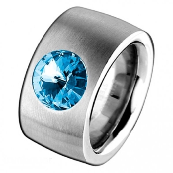 Ring aus Edelstahl 14mm mit Zirkonia aquamarine