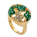 Ring 17mm mit weien Glassteinen grn-emaillierten Flchen vergoldet Ringgre 54