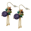 Ohrhaken Ohrhnger Ohrringe 43x10mm Kettchen mit Perlen braun trkis grn und Amethyst