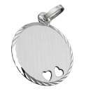 Anhnger16mm Gravurplatte rund 2 Herzen matt-diamantiert rhodiniert Silber 925
