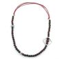 Preview: Kette 8mm Kunststoffperlen rot-schwarz silberfarbig Kordel rot 90cm