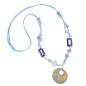 Preview: Kette 40mm Scheibe gehämmert türkis blau Kunststoff Kordel hellblau 90cm