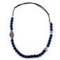 Preview: Kette Kunststoff Perlenkette blau altsilber Kordel blau 80cm