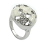 Preview: Ring 17mm mit weißen Glassteinen weiß-emaillierten Flächen rhodiniert Ringgröße 50