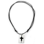 Preview: Kette 35x20mm Kreuz Edelstahl schwarz emailliert Kordel schwarz 90cm