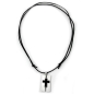 Preview: Kette 35x20mm Kreuz Edelstahl schwarz emailliert Kordel schwarz 90cm