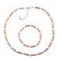Preview: Set Kette Armband 14x5mm Perlen hellbraun-beige Kunststoff 42cm