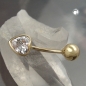 Preview: Bauchnabelpiercing Banana 20x6mm Zirkonia-Herz 14Kt GOLD