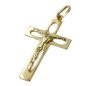 Preview: Anhänger 28x17mm Kreuz mit Jesus durchbrochen glänzend 14Kt GOLD