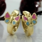 Preview: Creole 12x7mm Klappscharnier Schmetterling pink-blau lackiert 9Kt GOLD