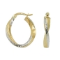 Preview: Creole Ohrring 20x18x3mm oval bicolor diamantiert geschwungen 9Kt GOLD