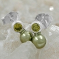 Preview: Ohrstecker Ohrring 7x4mm Zirkonia peridotfarbig Imitatperle olivgrün 925