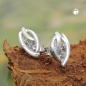 Preview: Ohrstecker Ohrring 9x5mm Blatt matt-glänzend mit Zirkonias, Silber 925