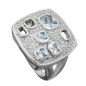 Preview: Ring 18mm Viereck Zirkonias aqua weiß glänzend rhodiniert Silber 925 Ringgröße 56