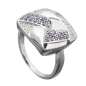 Preview: Ring 16x16mm mit Zirkonias lila-weiß matt-glänzend rhodiniert Silber 925 Ringgröße 56