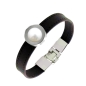 Preview: Armband Leder braun Edelstahl mit Kristall Stein oder Süßwasserperle nach Wahl