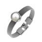 Preview: Armband Leder grau Edelstahl mit Kristall Stein oder Süßwasserperle nach Wahl