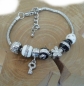 Preview: Armband Beads schwarz weiss Zirkonia Edelstahl 20cm
