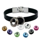 Preview: Armband Leder schwarz Edelstahl mit Kristall Stein nach Wahl
