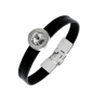 Preview: Armband Leder schwarz Edelstahl mit Kristall Stein nach Wahl