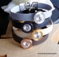 Preview: Armband Leder schwarz Edelstahl mit Kristall Stein nach Wahl