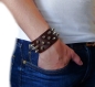 Preview: Armband Leder braun Edelstahl Elemente 16,5-21cm