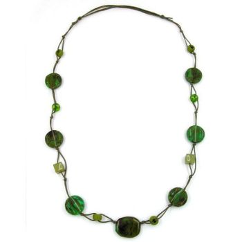 Kette geknotet Kunststoffperlen khaki-grün-marmoriert Kordel grün 90cm