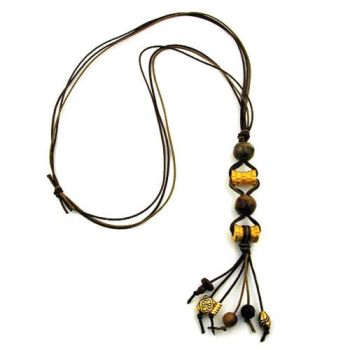 Kette 2x Walze goldfarbig braun Kordel braun-oliv 90cm