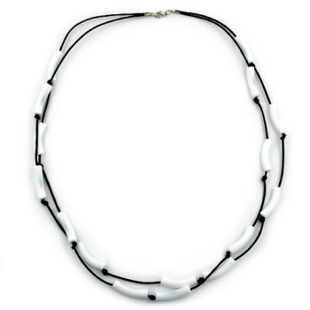 Kette 2-reihig Walze weiß-matt mit Kordel schwarz 70cm