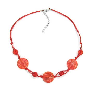 Kette 3x Scheibe Kunststoff hellrot-marmoriert Kordel rot 45cm
