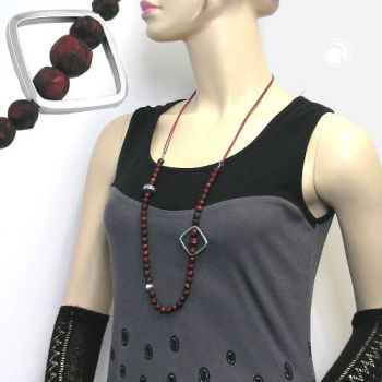 Kette 8mm Kunststoffperlen rot-schwarz silberfarbig Kordel rot 90cm