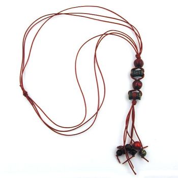 Kette 2x Walze 18x12mm altmessingfarbig Kunststoff Kordel rot 90cm