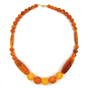 Kette Kunststoffperlen bernsteinfarbig mattiert 60cm