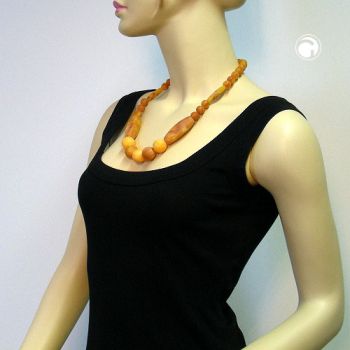 Kette Kunststoffperlen bernsteinfarbig mattiert 60cm