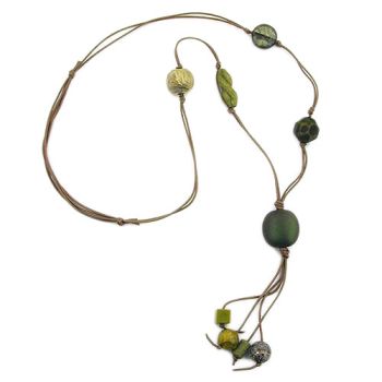 Kette 25mm Nugget Kunststoff khaki-oliv-schimmernd Kordel olivbraun 90cm