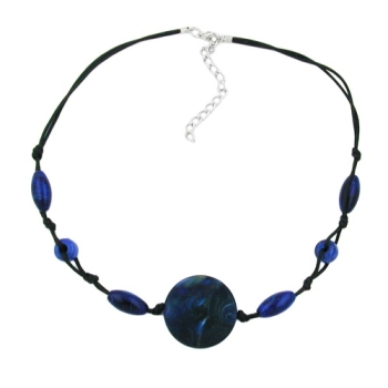 Kette 31x8mm Scheibe Kunststoff lapiz-blau-marmoriert Kordel schwarz 45cm
