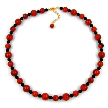 Kette 10-12mm Perlen Kunststoff orange-schwarz-marmoriert 50cm