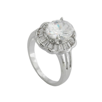 Ring 16x14mm ovaler Zirkonia mit vielen kleinen rhodiniert Ringgröße 54