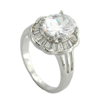 Ring 16x14mm ovaler Zirkonia mit vielen kleinen rhodiniert Ringgröße 56