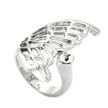 Ring 31x18mm halber Schmetterlingsflügel mit 1 Glasstein rhodiniert Ringgröße 50