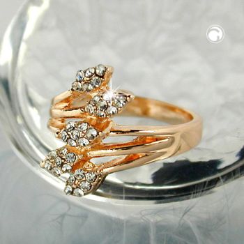Ring 17mm Blütenranke rotvergoldet mit 5 Blättern mit Glassteinen Ringgröße 54