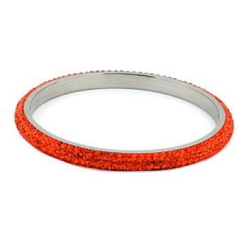 Armreif 75x6,5mm Metall mit 4 Reihen Glassteine rot-orange