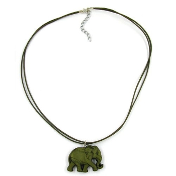 Kette 38x28x6mm Elefant Kunststoff olivgrün seidig matt Kordel oliv 50cm