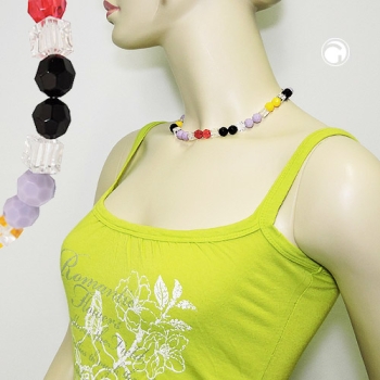 Kette 10mm Wabenperle Kunststoff multicolor und weiß-transparent 42cm