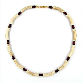 Kette 25x6mm Rohr Kunststoff beige und Holzolive braun 40cm