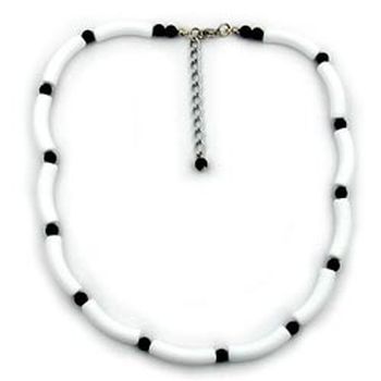 Kette 25x6mm Rohr Kunststoff weiß-matt und 6mm Perle schwarz 42cm
