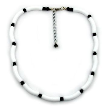 Kette 25x6mm Rohr Kunststoff weiß-matt und 6mm Perle schwarz 42cm