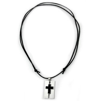 Kette 35x20mm Kreuz Edelstahl schwarz emailliert Kordel schwarz 90cm