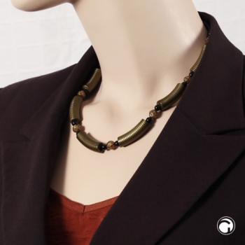Kette 34x10mm Rillenwalze olivgrün Perle schwarz Kunststoff 45cm